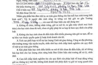 BẢN CAM KẾT VỀ THỰC HIỆN QUẢN LÝ XE ĐẠP ĐIỆN CỦA HỌC SINH