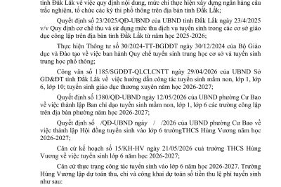 THÔNG BÁO CÔNG KHAI THU LỆ PHÍ TUYỂN SINH LỚP 6 NĂM HỌC 2026-2027